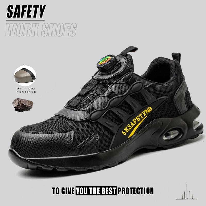 Safety Shoes Men Steel Toe Lightweight Work Sneaker Breathable Puncture-Proof Boots Protective Boots For Construction Site Black