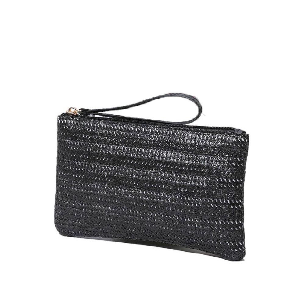 Wrist Bag Straw Clutch Bag Large Capacity Straw Phone Bag Simple Woven Coin Purse  Beach