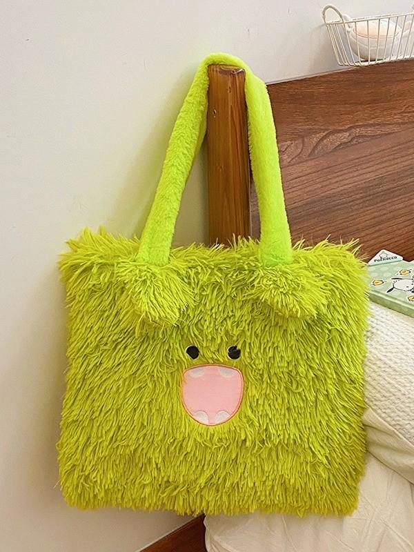Kuromi Large Tote Bag With Plush Embroidery For Daily Casual Use