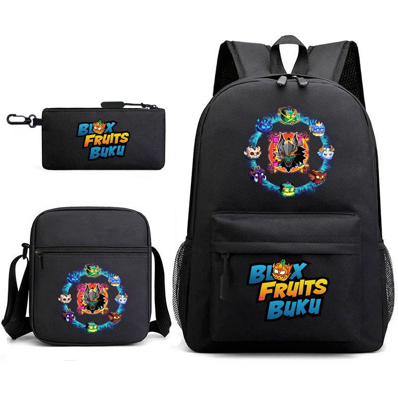 Mochila Escolar para Adolescentes Jogo Blox Fruits Fruta do Demônio Escola Primária Estrela Pintura Térmica Conjunto de 3 peças