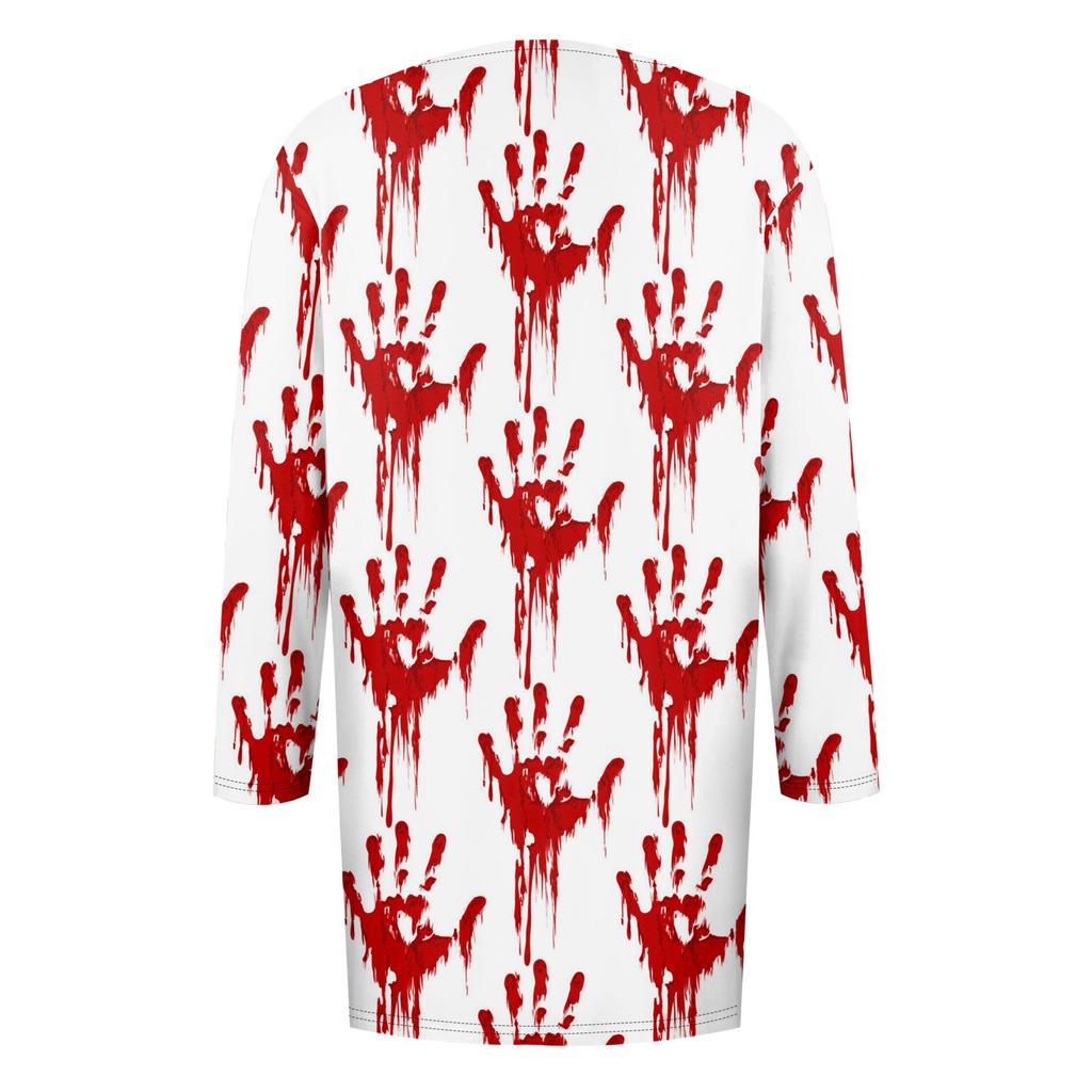 Women's Fashion Casual Halloween Printed Medium Length Cardigan Jacket Coat