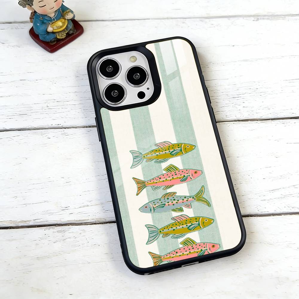 Three Color Striped Fish Phone Case For iPhone17,16,15,14,13,12,11 Plus,Pro Magnetic For Magsafe Wireless Charging