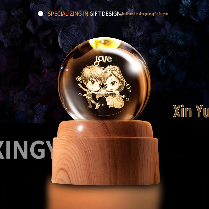Creative Rotating Crystal Ball Night Light: Decorative Craft for Bedroom Atmosphere and Festive Gift.
