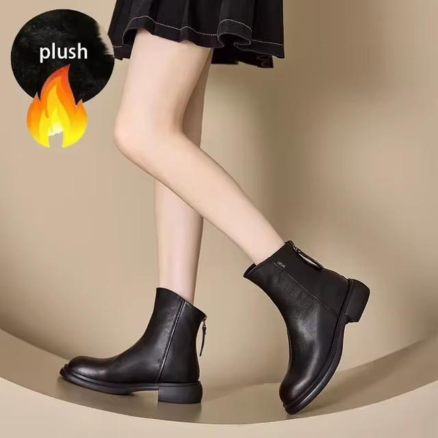 Fashion GKTINOO Women's Genuine Leather Shoes Female Flat Ankle Boots Back Zipper Winter Fur Plush Warm Autumn Zapatos Mujer Platform