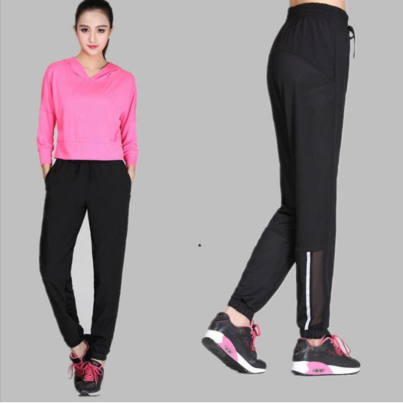 Buy Women Black Fitness Yoga Running Pants Mesh Elastic Waist