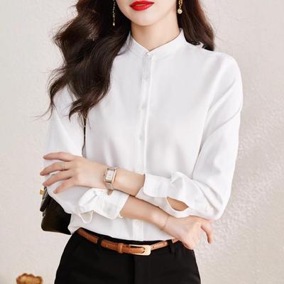 Korean Style Women's Retro Stand Collar Long Sleeve Shirt - Winter 2024 Collection