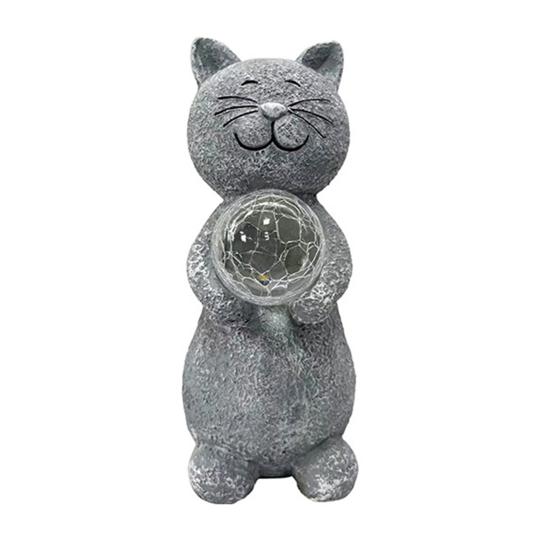 Solar Cat Statue Holding Lantern Waterproof Resin Light Garden Kitty Sculpture Outdoor Kitten
