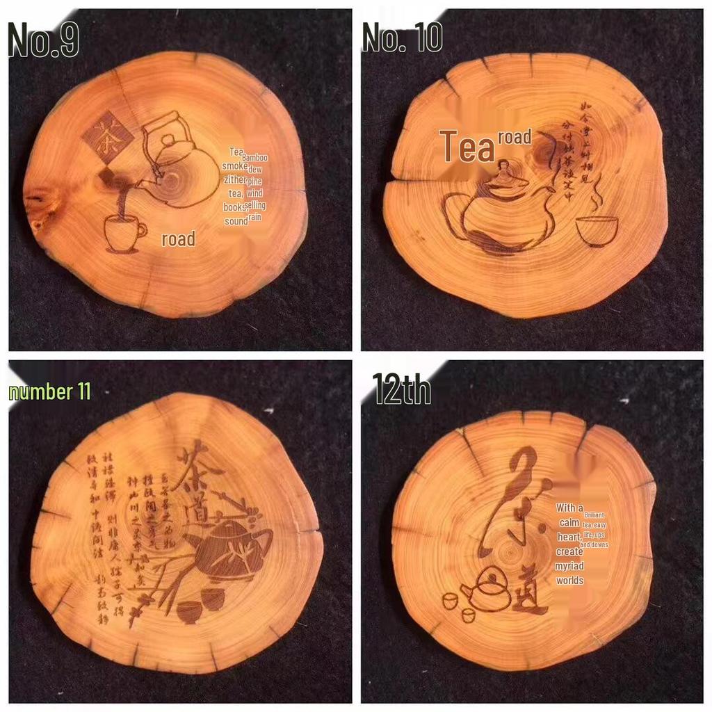 Chinese Solid Wood Cypress Carved Coaster - Cultural Craftsmanship