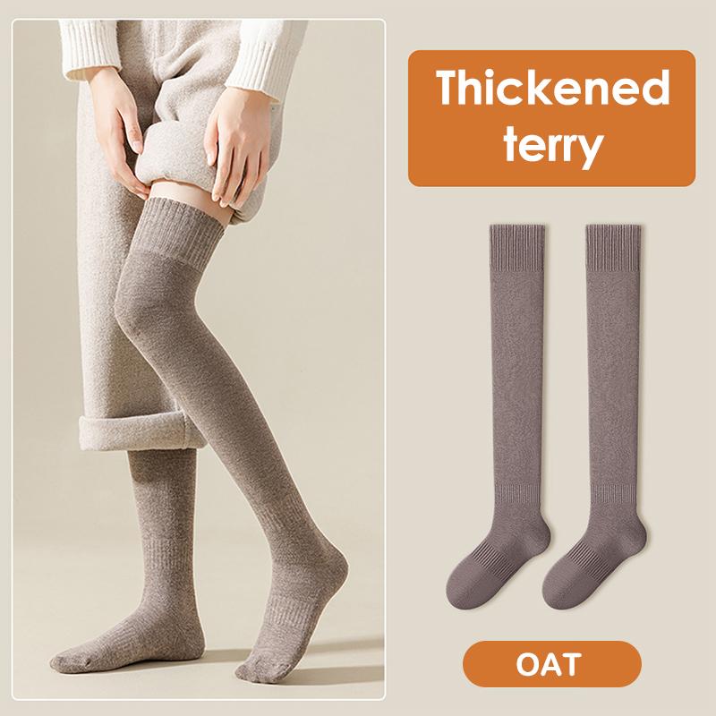 Calcetines largos y cálidos de invierno para mujer, de tubo grueso y alto, por encima de la rodilla, hasta la rodilla, de rizo, de color liso, gruesos, hasta la pantorrilla