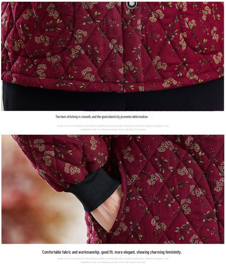 Mom's Chic Cotton Floral Shirt Jacket - Autumn/Winter Casual Style for Middle-Aged Women