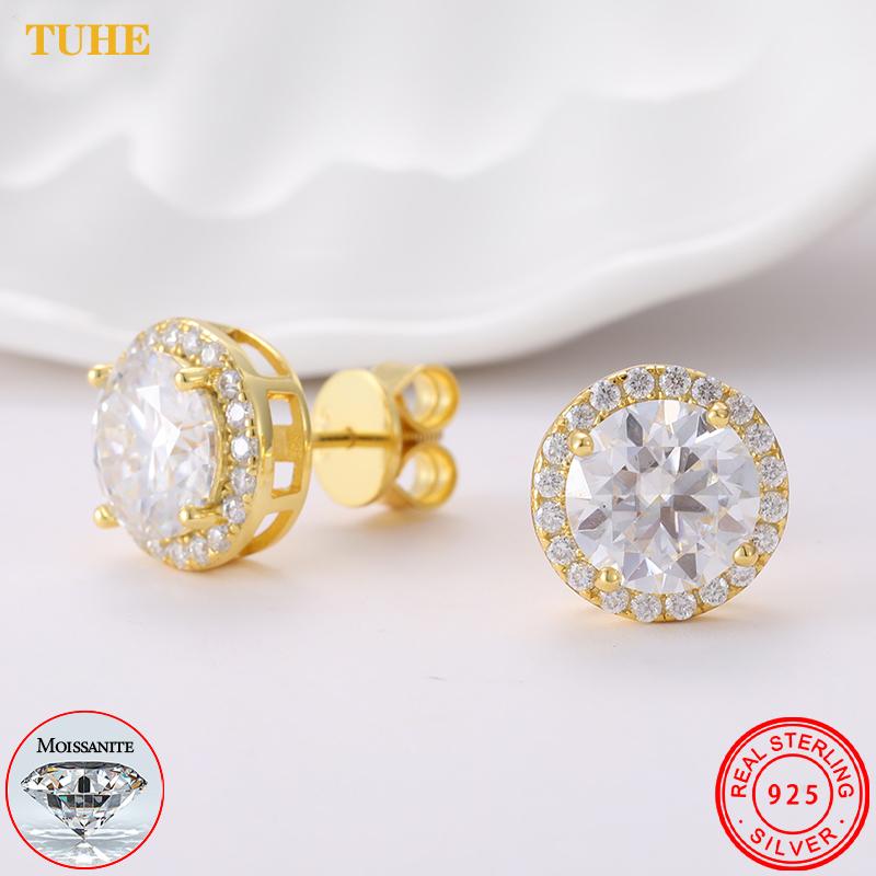 Orecchini Rotondi in Argento 925 con Moissanite da 0,1-4 Carati Fidanzamento Matrimonio Quotidiano Festa Viaggio Gioielli Regalo di Natale Per Donne