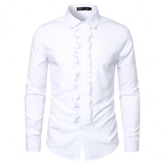 Men Shirt Retro Medieval Single-breasted Royal Style Ruffle Patchwork Lapel Collar Long