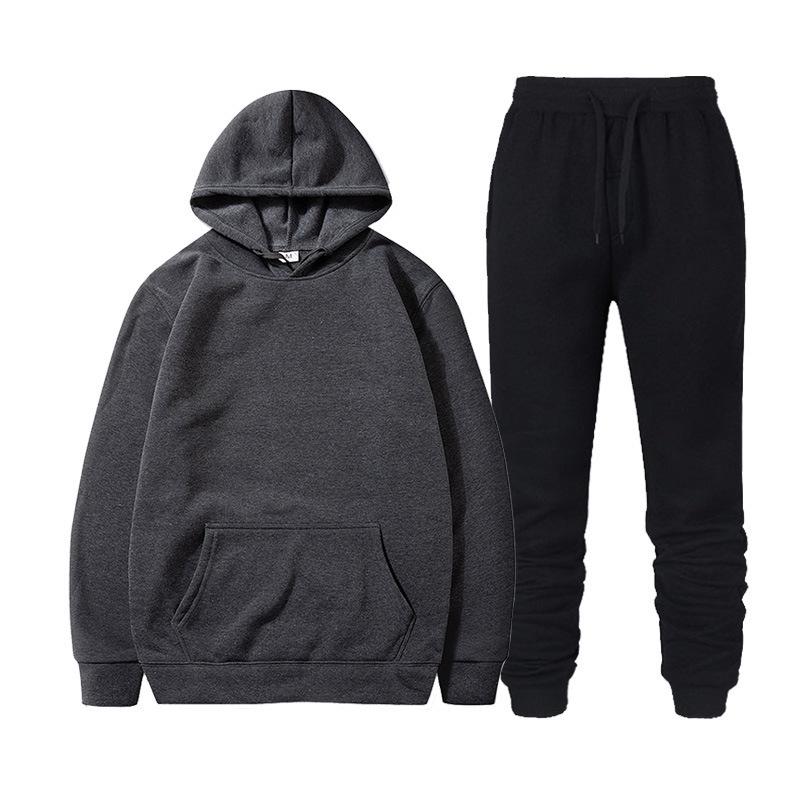 Completo da uomo con felpa con cappuccio e pantaloni della tuta in pile tinta unita