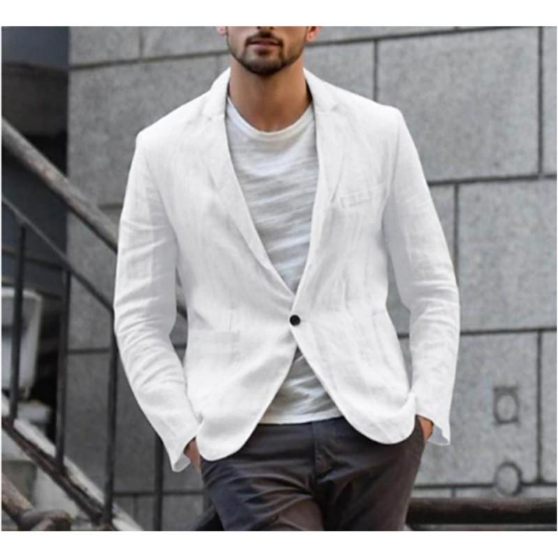 

Мужской весенне-осенний пиджак свободного кроя с длинными рукавами из хлопка и льна, однобортный на одной пуговице, приталенный, повседневный топ XS белый