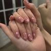 Pink Star Nail Art Short Round Wearable False Nails