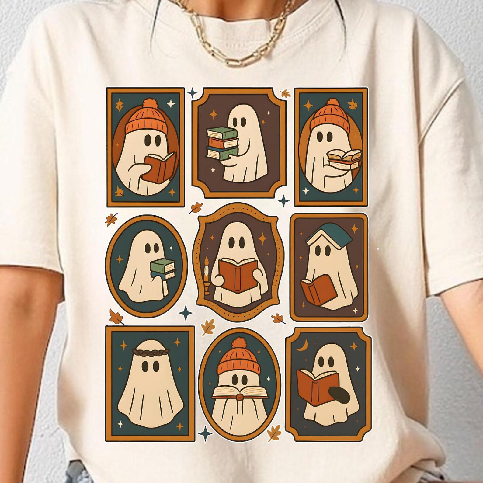 Halloween Ghost Librarian Shirt, Cute Ghosts Reading Books Tee, Ghost Halloween Gift, Cute Ghost Book Nerd Tee, Book Spooky Season S