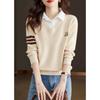 Autumn and winter new shirt collar knitted fake two-piece sweater women's fashion versatile long-sleeved knitted top bottoming shirt