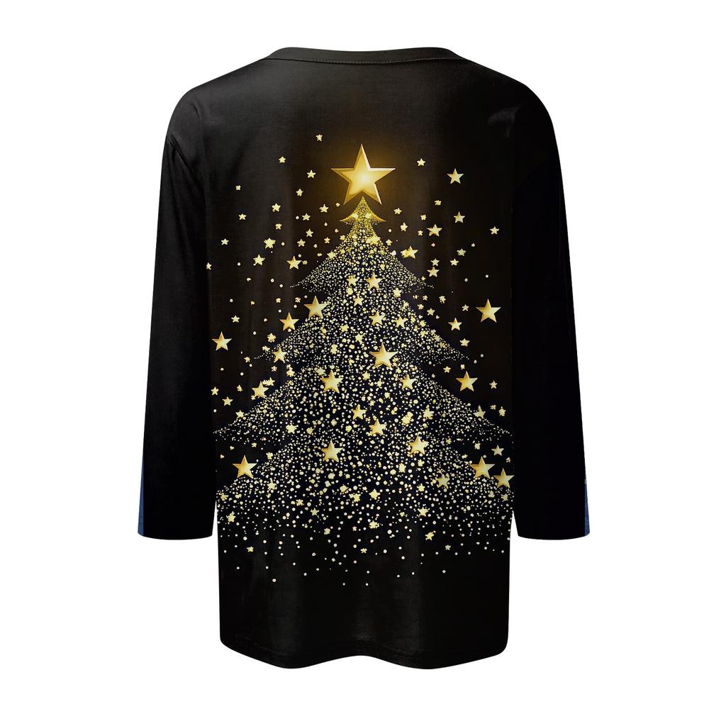 Women's Fashion Casual Three-quarter Sleeve Christmas PrintedNeck Top