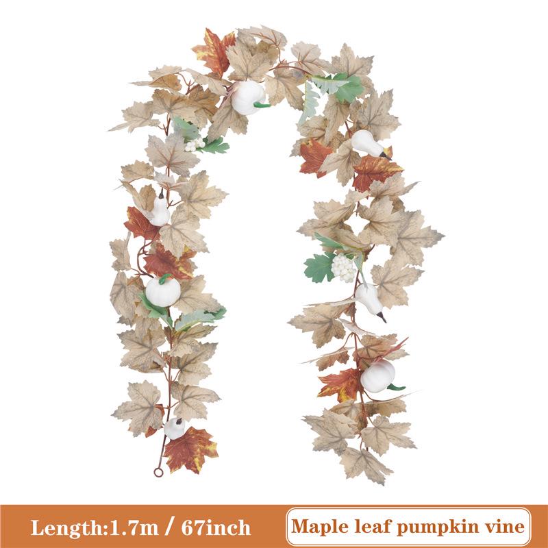 Autumn Harvest Maple Leaf & Pumpkin Vine Wreath for Living Room Decoration, Artificial Flowers & Greenery