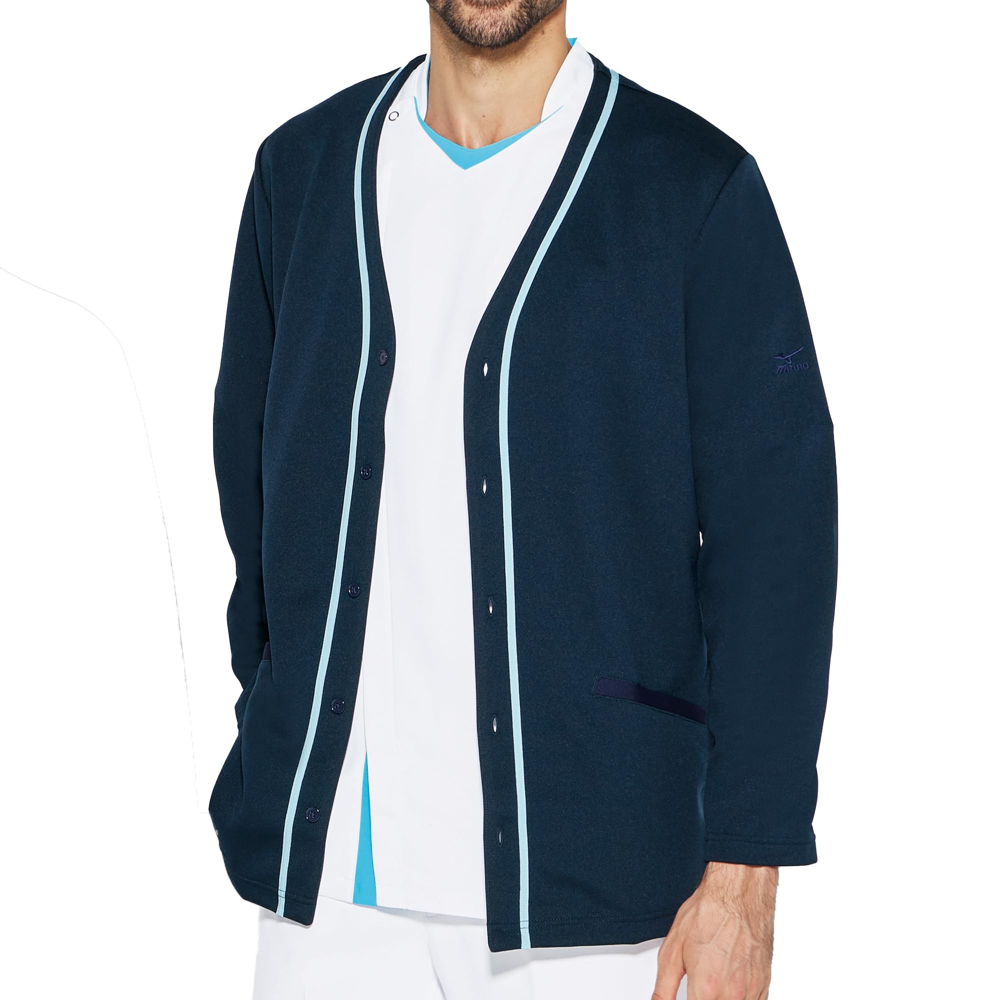 

Mizuno Cardigan, Men s and Women s Basic Piping Cardigan, Stretch/Moisture-Wicking/Quick-Drying, MZ0174 C-33, Navy x Sax, LL
