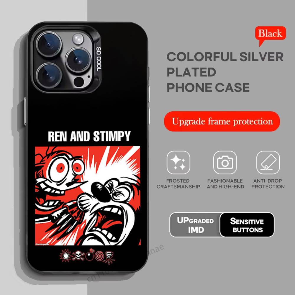 Anime Ren and S-stimpy Phone Case for iPhone 15 16 Pro Max Air SE 11 13 Pro 14 Plus 12 11Pro 15Pro Max 16e Cover