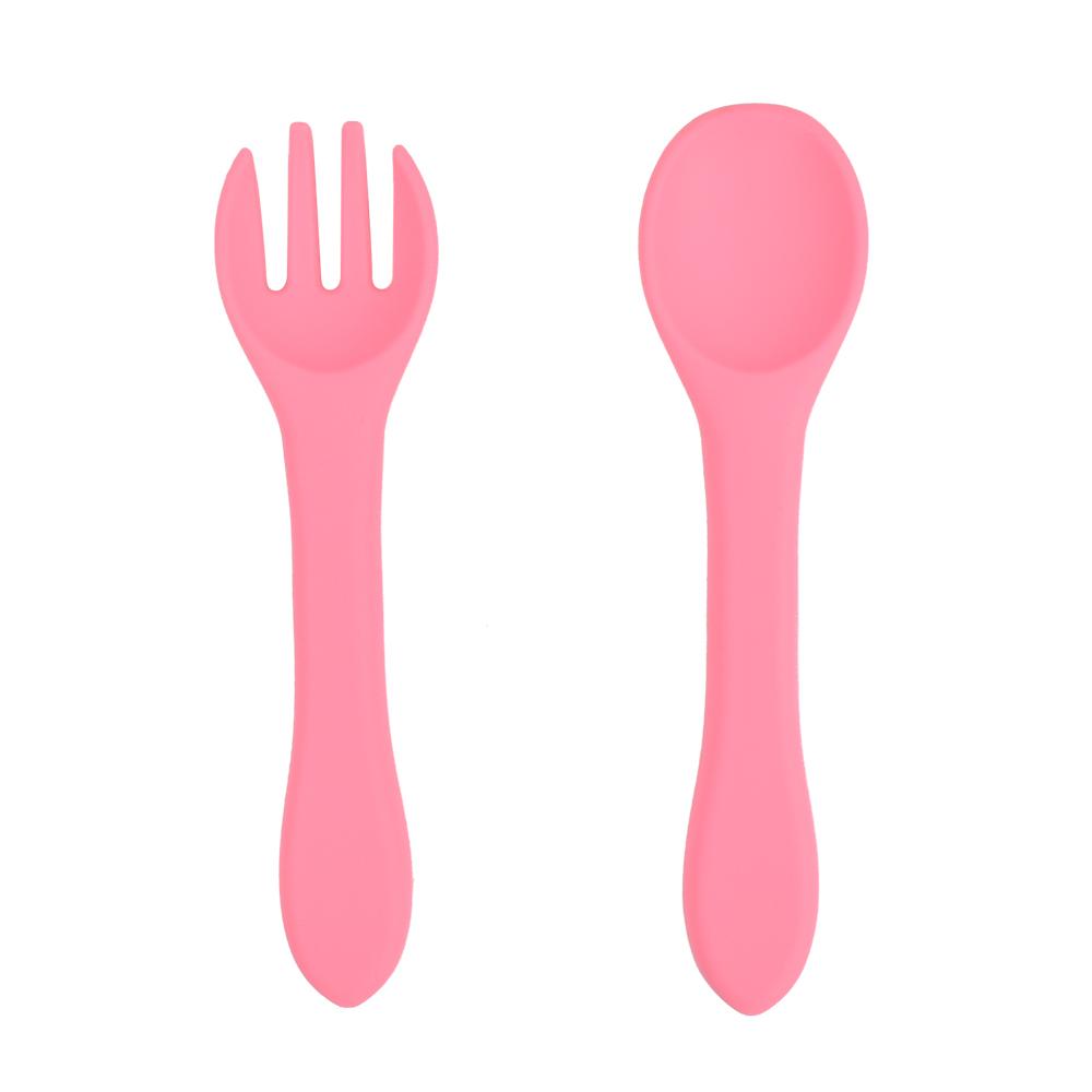 Baby Spoon Fork Food Grade Silicone BPA-Free Material Feeding Dishes Dishwasher Safe Feeding Set Easy To Rinse Tableware