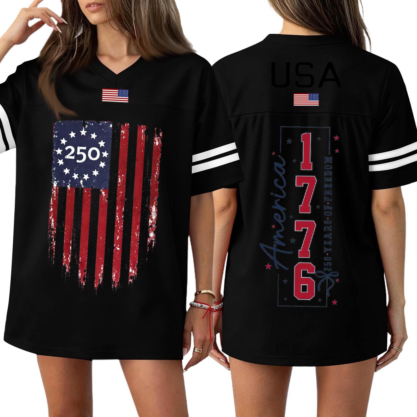 

Womens Loose Fit Short Sleeve V Neck T Shirt with Flag Print 250th Anniversary 1776 Graphic USA Letter Print Comfortable Pullover Top L чёрный