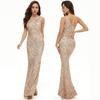 Women's Sexy Sequin Tassel One Shoulder Halter Bodycon Maxi Dress Party Evening Gown Formal Dresses Mermaid Bodycon Cocktail Evening Dress for Women