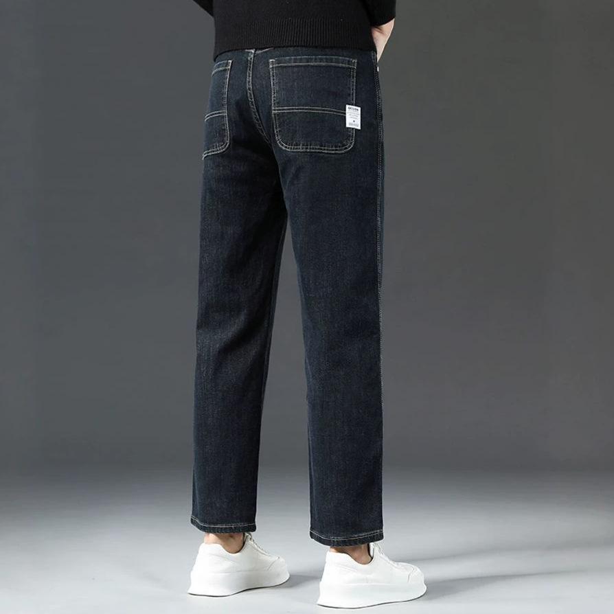 Autumn new four seasons European large size cotton soft black straight nine-point jeans men's very light pants