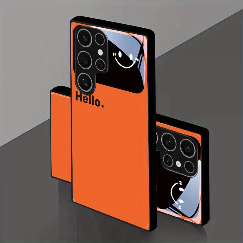 Orange Background Black Frame Glass Phone Case Suitable for Samsung Galaxy S26 S25 S24 S23 S22 S21 S20 FE/Ultra/Plus5G Anti Drop