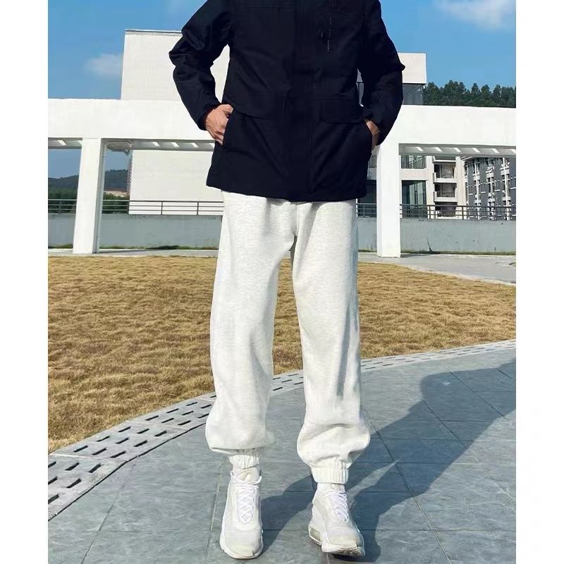 

Весенне-осенний модный бренд Американские простые и свободные брюки кэжуал спортивного стиля однотонные с высокой талией и кулиской L белый