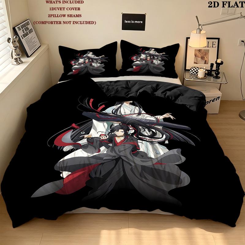 Grandmaster Demonic Cultivation Pattern Bedding Quilt Set Quilt Cover Pillowcase Home Birthday Gift(1 * Duvet Cover + 2 * Pillowcase, Without Core)