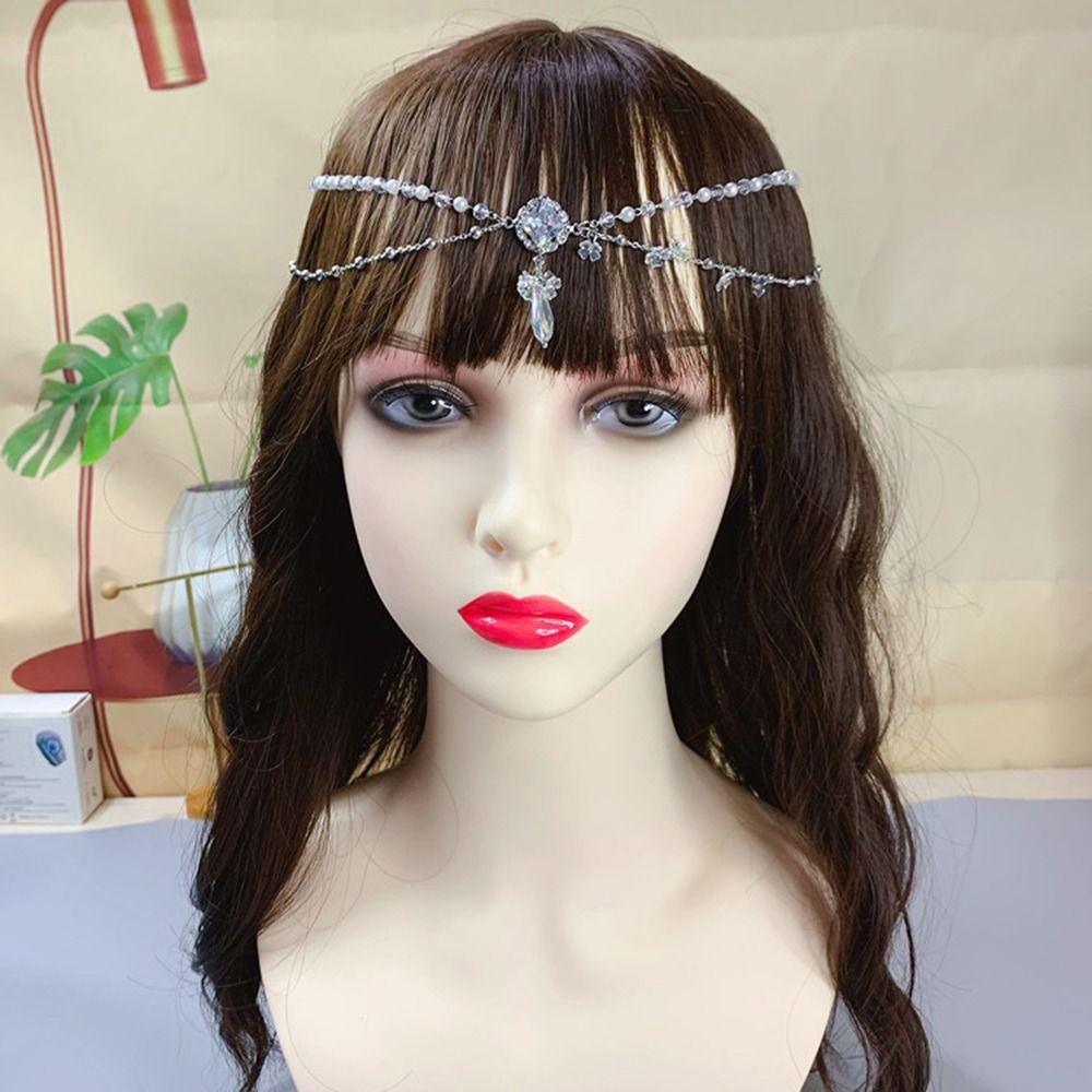 Festive Pearl Photo Props New Year Side Clip Hair Accessories Crystal Head Chain Eyebrows Pendant