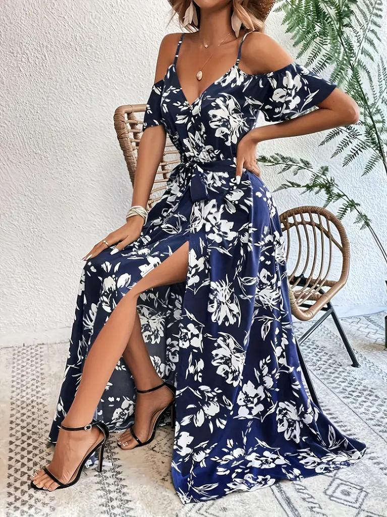 Women's Sexy Suspender Irregular Dress Long Suspender Floral Beach Dress