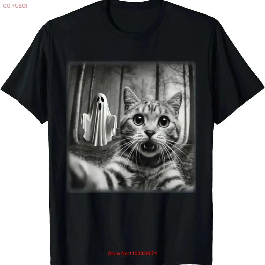 Funny Halloween Cat Selfie with Spooky Ghost Lover T Shirt HS203 vintage Washed designer clothes Comfortable Casual Versatile