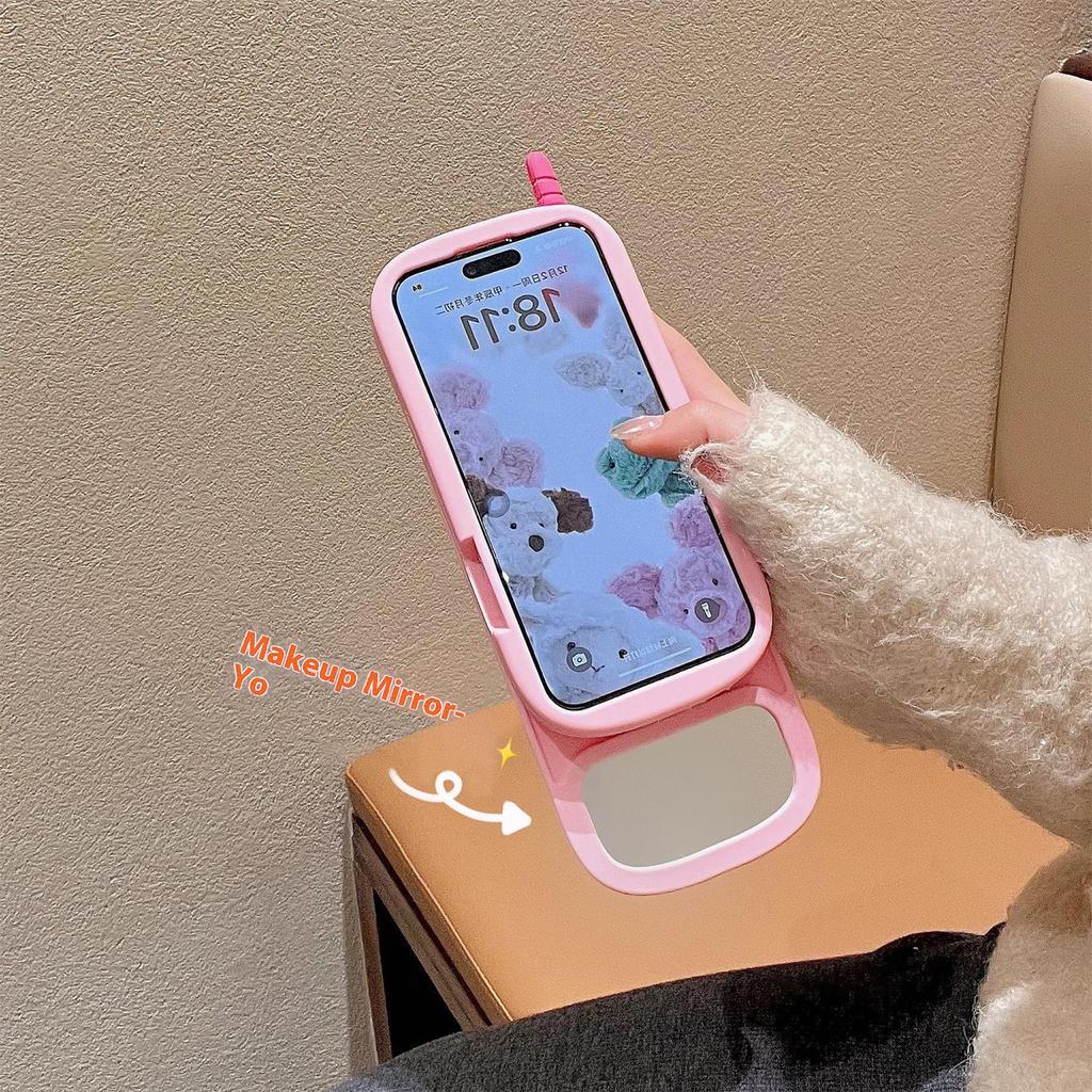 Silikonový obal pro iPhone 16 Pro Max Posuvný design telefonu Nárazuvzdorný zadní kryt telefonu se zrcátkem