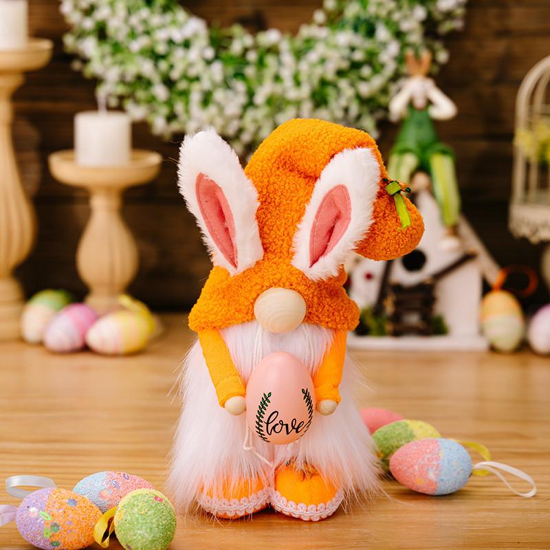 Härlig Påskharen Tomtefigur Med Färgglad Plyschäggshatt För Vårdekoration