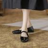 Mode Fyrkantig Tå Bruna läder mary janes skor kvinna retro ankelrem ballerinaskor låga djup mun mockasiner bekväma ballerinaskor för kvinna