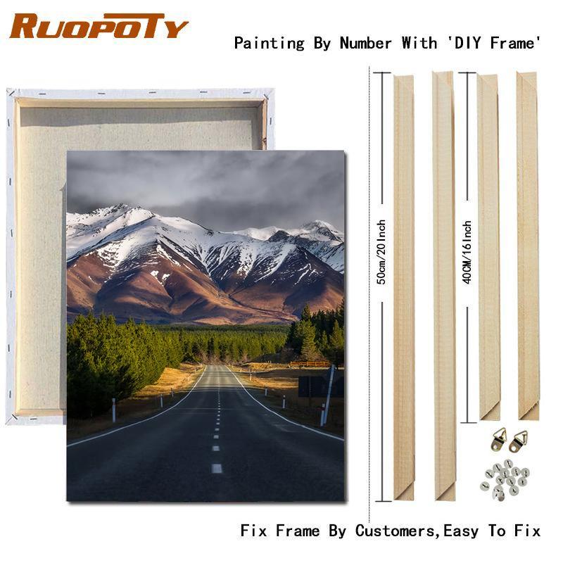 Ruopoty Oil Painting Digital Highway Art Unique Gift Hand-Painted Digital Landscape Painting Living Room Decoration