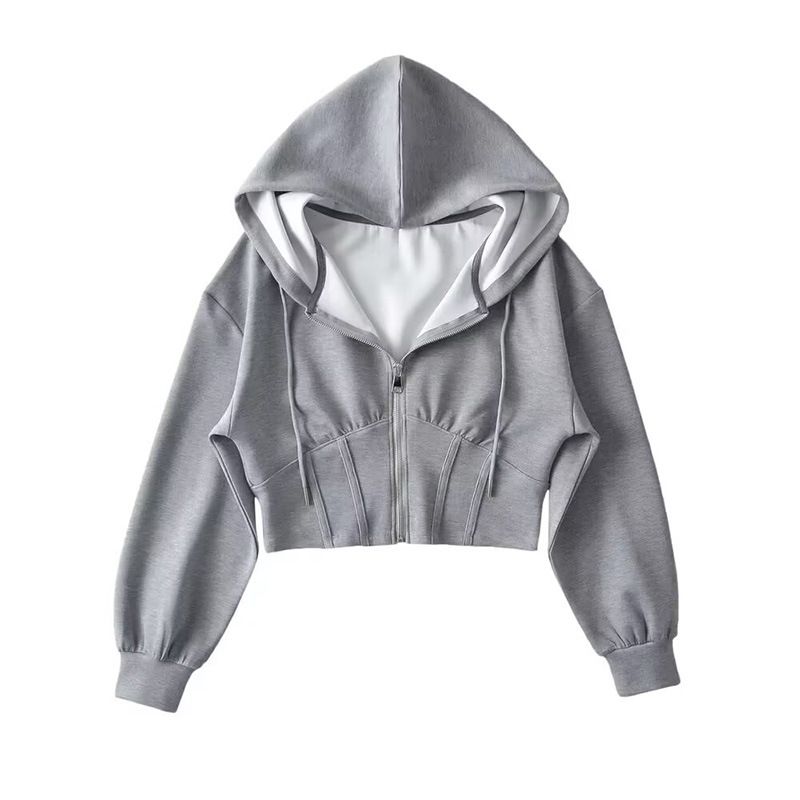 

Ретро Иностранные Заказы V-образный вырез Двубортное Укороченное Худи Grey L