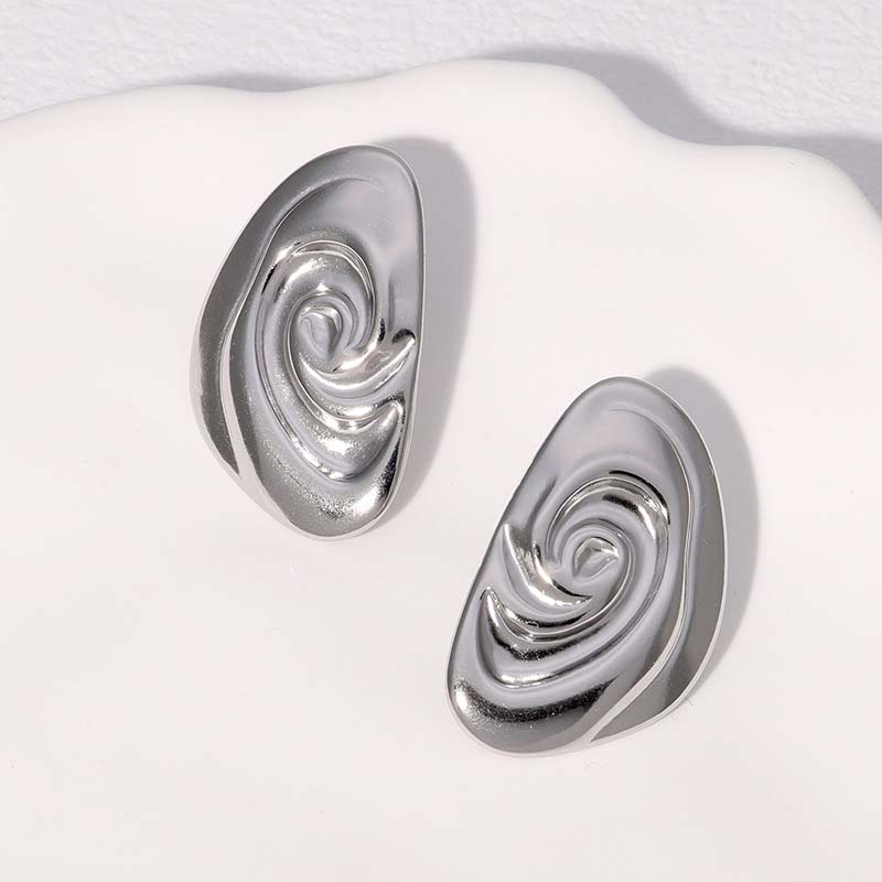 Stainless Steel Geometric Oval Stud Earrings for Women Exaggerated Gold Color Metal Texture Personality Earrings Jewelry Gifts