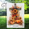 1pc Double-Sided Linen Blend Garden Flag - Autumn Jesus Cross Design with Vibrant Fall Foliage and Pumpkins, Seasonal Outdoor Decor, No Pole Included,