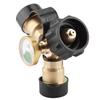 Brass BBQ Propane Adapter Connector Y Splitter Tee Adapter With Tank Gauge Pressure Meter