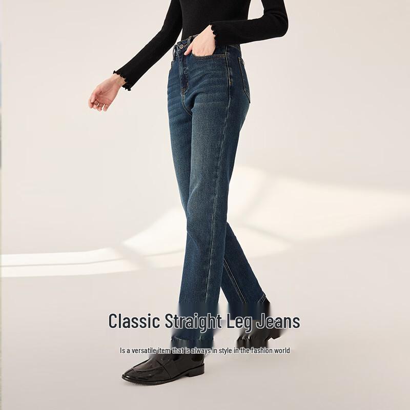 Xiangying Women's Retro Denim High-Waist Straight Jeans