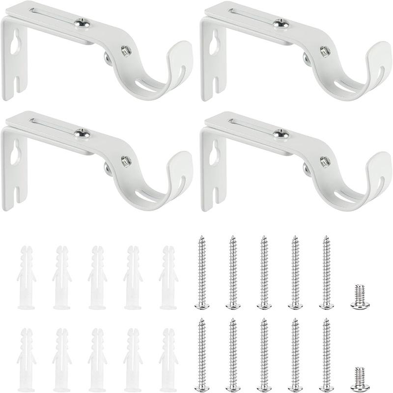 4Pcs Heavy Duty Curtain Pole Brackets for 25mm Poles Adjustable Wall-mounted Curtain Rod Support Metal Curtain Pole Holders Set
