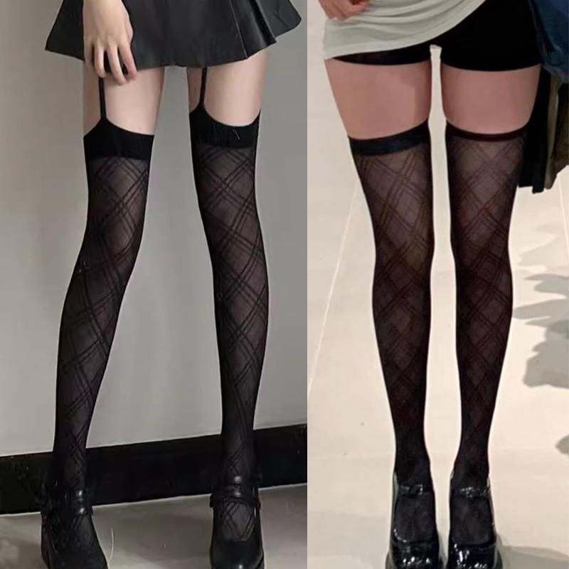Women'S Sexy Stockings Diamond-Shaped One-Piece Halter Long Socks Black Silk Japanese Style For Girls Simple Fashion Stockings