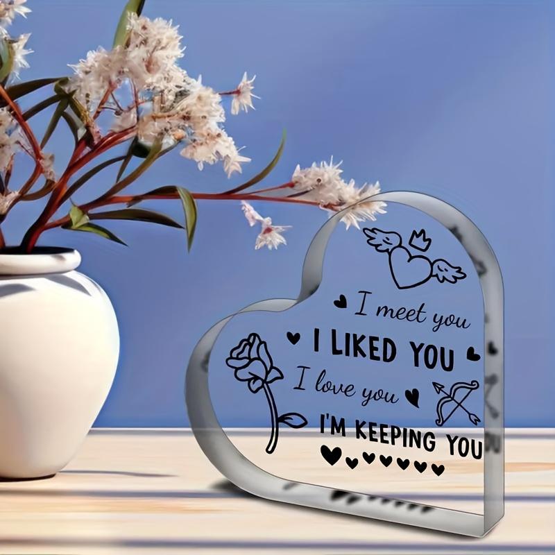 2D Flat I Love You Acrylic Heart-shaped Desktop Decoration Plaque, Home Decor Plaque Hanging Wall Art Decorative Garden Decoration for Room Door Signs