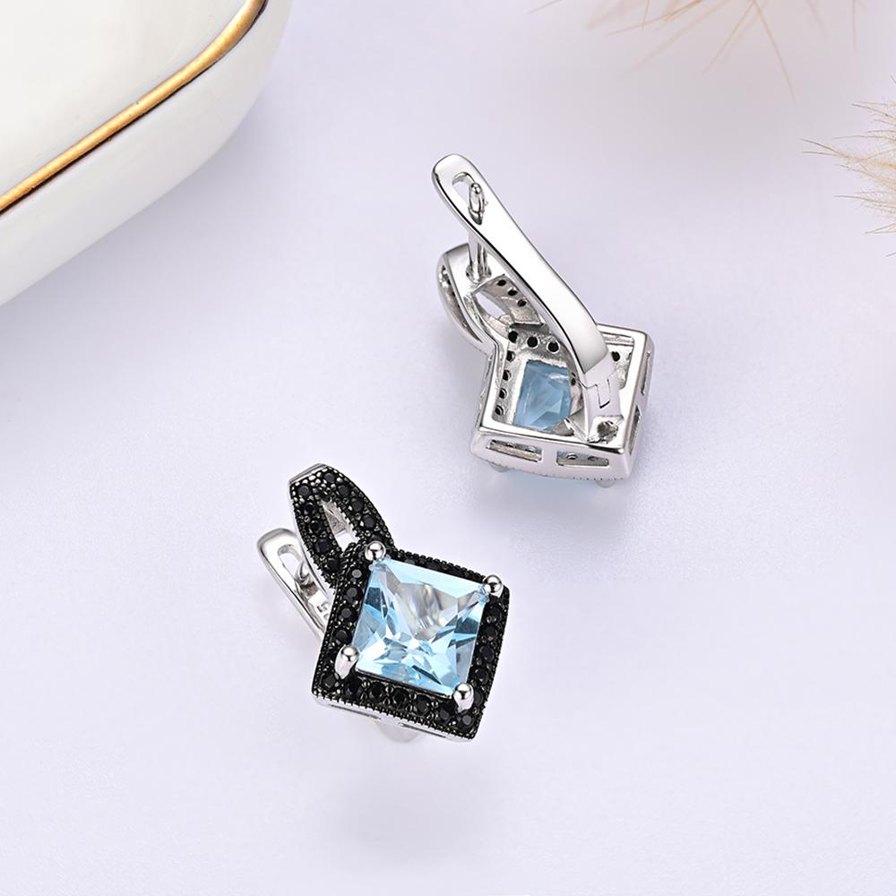 925 silver ring earrings pendant necklace natural sky blue Topaz real gemstone fine jewelry set for women's Daily and party wear