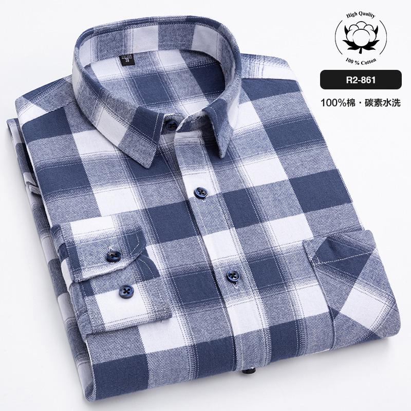 New Spring Autumn 100% Cotton Flannel Plaid Mens Shirts Casual Long Sleeve Regular Fit Home Dress Shirts For Man Clothes 6XL 5XL