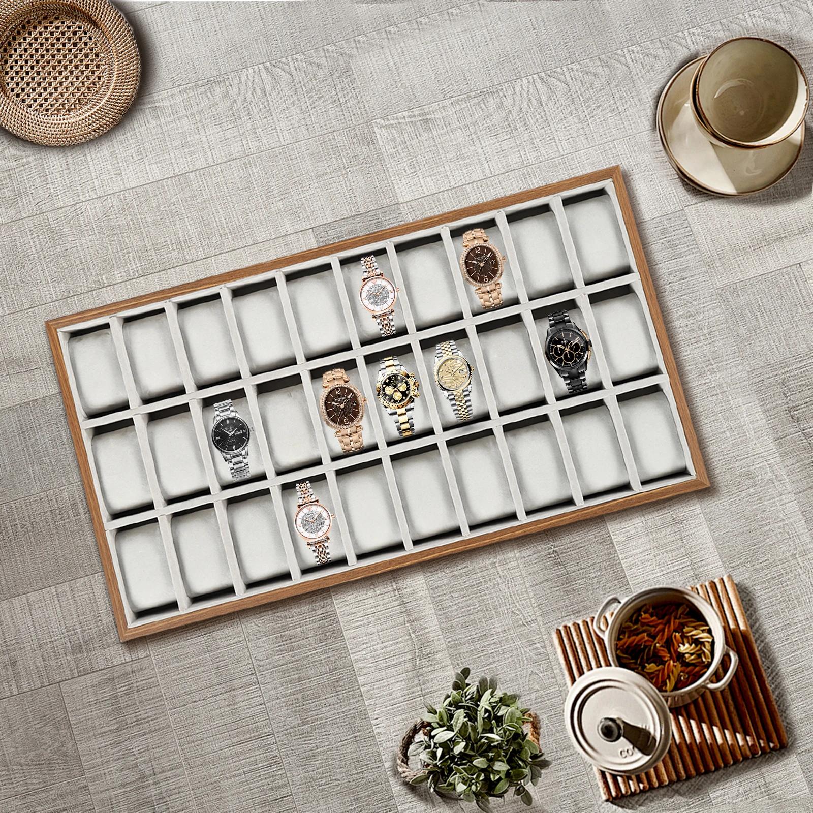 

Bymaocar 30 Grids Watch Tray Organizer Storage Box Display Organizer Watch Bracelet Holder w/ Removable Pillow for Men & Women